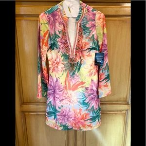 Boston Proper embellished tropical print dress